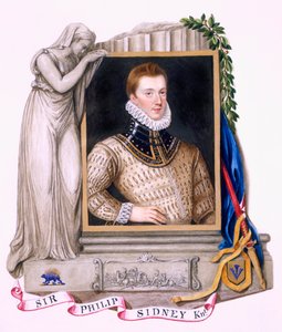 1825年に出版された「エリザベス女王の回顧録」からのフィリップシドニー卿（1554-86）の肖像（紙とトイレとガッシュ）
